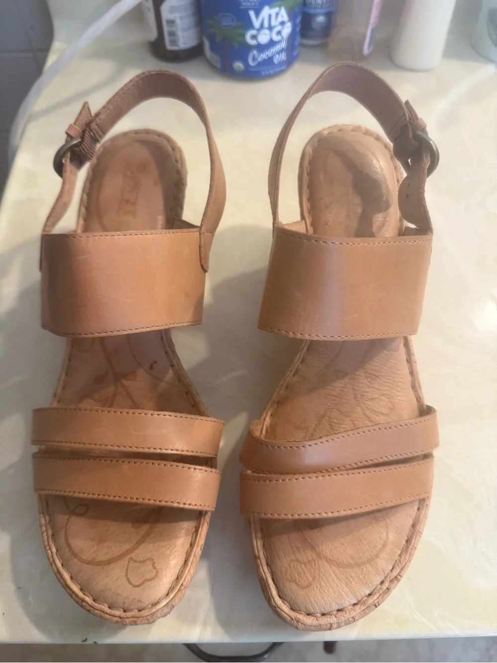 Born Women's Light Brown Leather Slingback Sandals